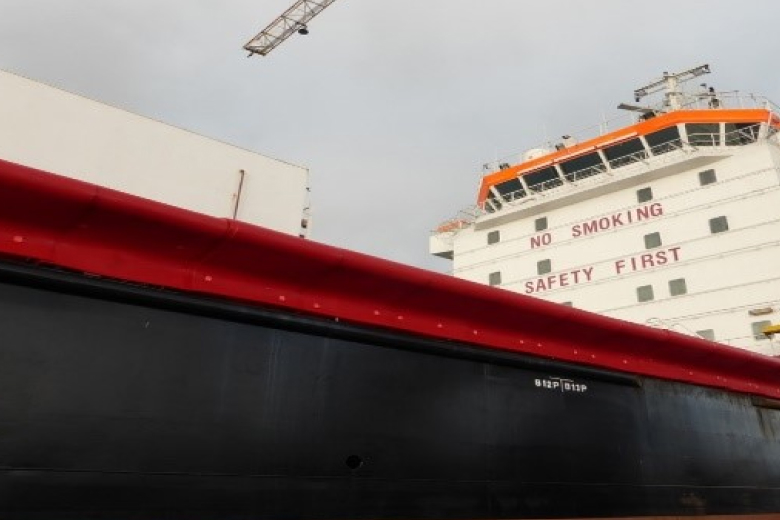 The black coloured ship's equipped with anti-piracy barriers provides protection to the ship's crew