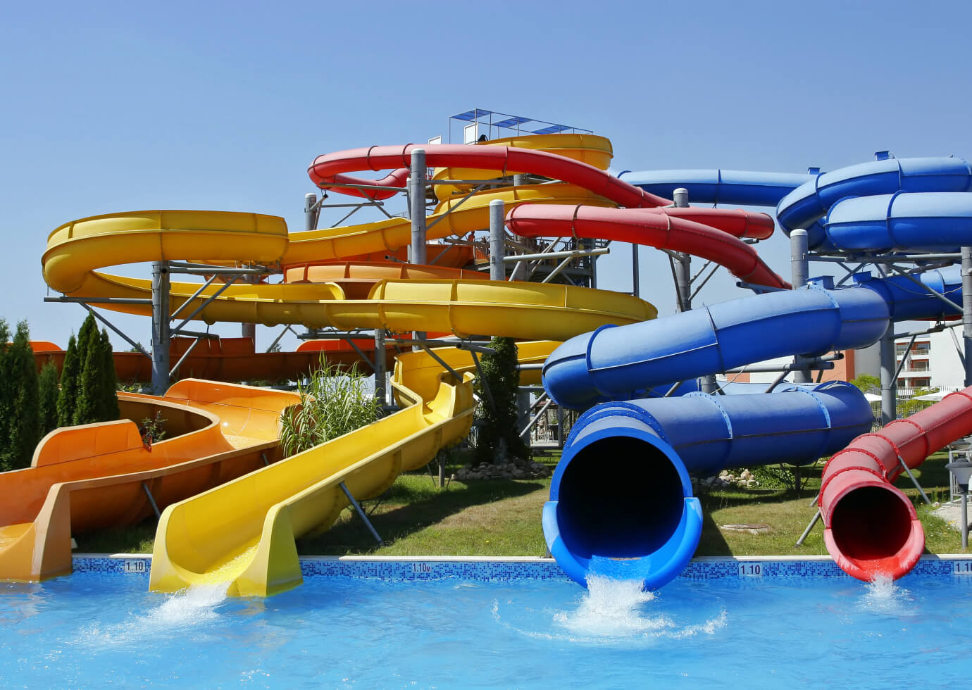 Four differently coloured water slides in the water park were made using Polymer Link's Standard Grade General Purpose Series, which consists of rugged and resilient materials capable of withstanding rough handling