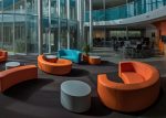 Sofas and tables in a corporate office lounge utilizing Polymer Link Flame Retardant Series which are suitable for manufacturing furniture