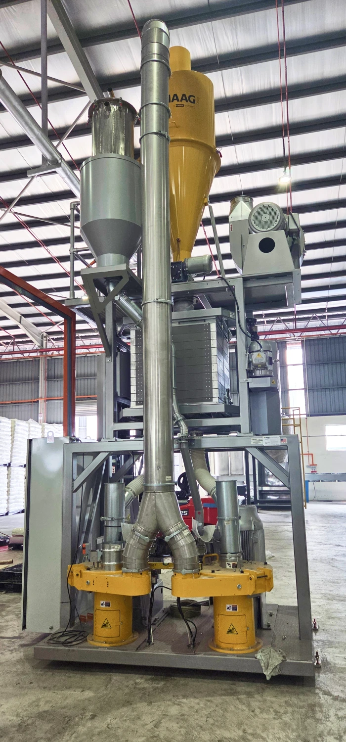 Newly commissioned MAAG REDUCTION REX duo plus PE pulveriser at Polymer Link’s production facility.